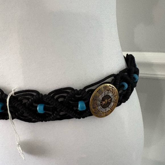 Black and Gold Beaded Women's Boho braided macrame belt - Picture 3 of 6